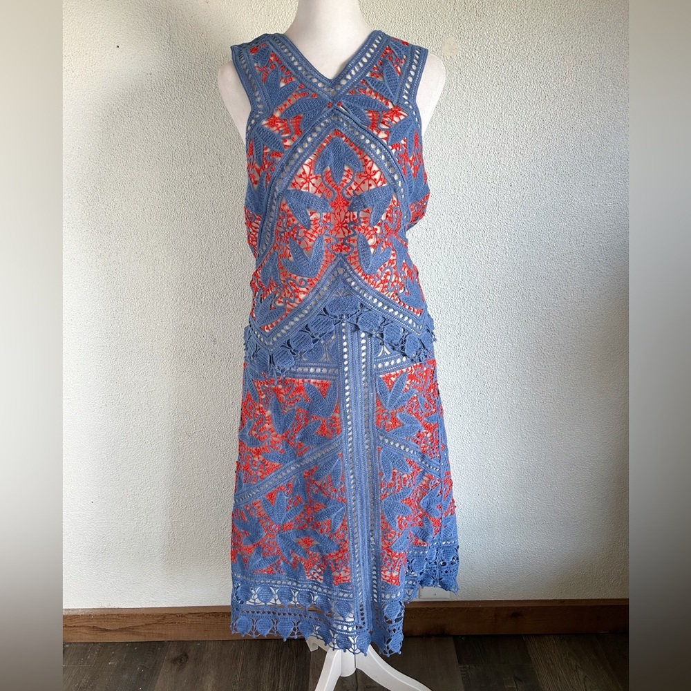 NWT Tory Burch Evie Whitney Blue Lace Crochet Skirt Set Size 8 Runway - Picture 1 of 16